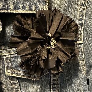 Black Magenitized Floral Taffeta Fabric Brooch